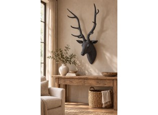 Černá veliká nástěnná hlava jelena Deer z polyresinu XL – 57*38*103 cm