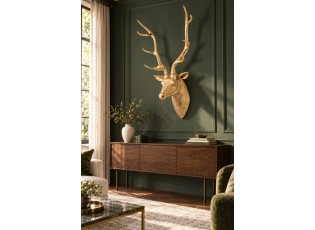 Zlatá veliká nástěnná hlava jelena Deer z polyresinu XL – 57*38*103 cm