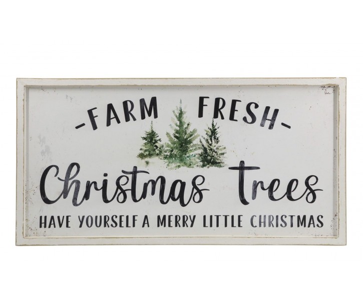 Dekorační bílá nástěnná cedule Christmas Trees – 61*2,5*30,5 cm Chic Antique