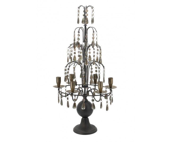 Mocca antik francouzský svícen s krystaly French Antique – 35,5*31,5*70 cm Chic Antique