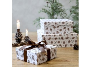 Set 3ks papírová krabice se šiškami – 25*25*9 / 20*20*8/ 16*16*6 cm
