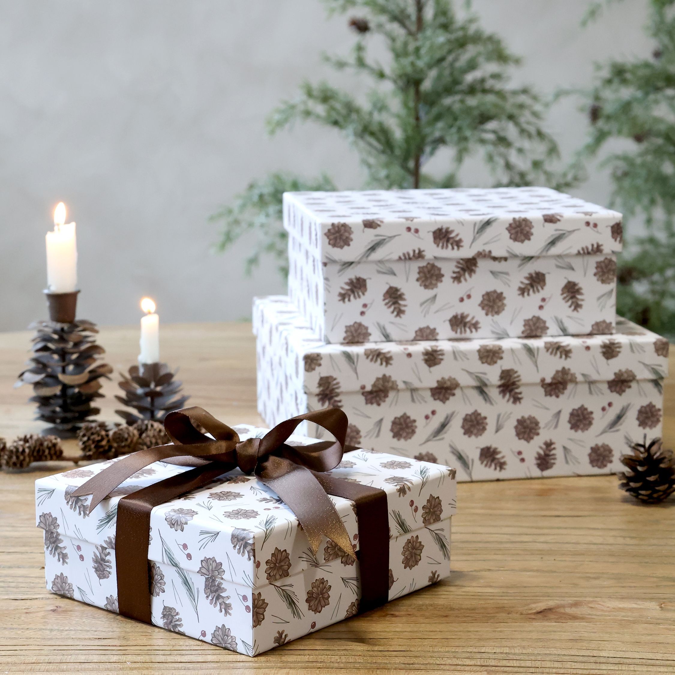 Set 3ks papírová krabice se šiškami – 25*25*9 / 20*20*8/ 16*16*6 cm Chic Antique Set 3ks papírová krabice se šiškami – 25*25*9 / 20*20*8/ 16*16*6 cm Chic Antique