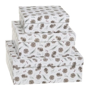 Set 3ks papírová krabice se šiškami – 25*25*9 / 20*20*8/ 16*16*6 cm