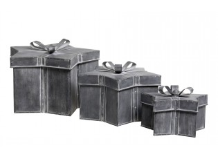 Sada 3ks kovových krabic boxů hvězda se stuhou – 29*29*18/ 24*24*14/ 19*19*10 cm