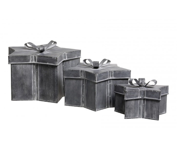 Sada 3ks dárkových krabic hvězda se stuhou – 29*29*18/ 24*24*14/ 19*19*10 cm Chic Antique