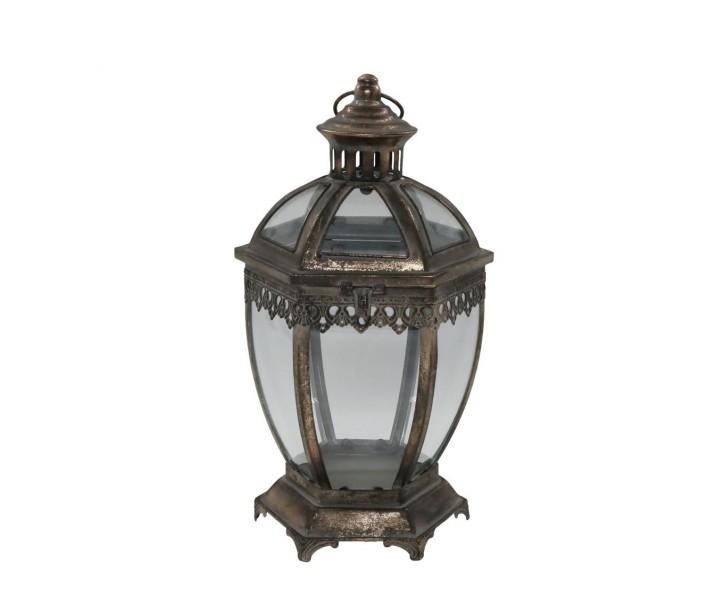 Bronzová antik kovová lucerna se zdobením Marroque – Ø 22,5*40 cm Chic Antique