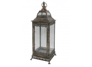 Bronzová antik kovová lucerna se zdobením Marroque – 20*20*62 cm