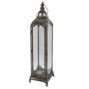 Bronzová antik kovová lucerna se zdobením Marroque – 20*20*81 cm