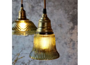 Elegantní skleněný lustr s vroubkatým zeleným stínidlem Olive Brass – Ø 12*17 cm