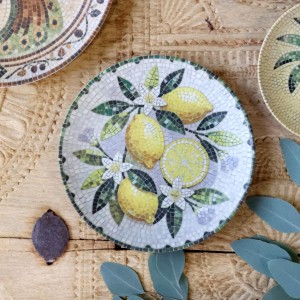 Podnos Chartres z kameniny s mozaikou a motivem citronů – Ø 21*2,5 cm