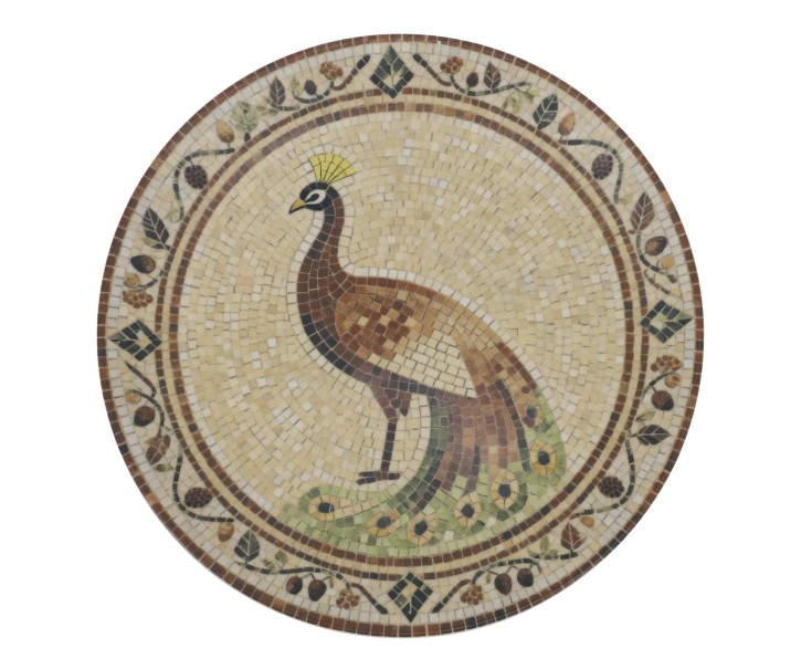 Béžový a mocca tác Chartres z kameniny s mozaikovým motivem páv – Ø26,5*2,8 cm Chic Antique