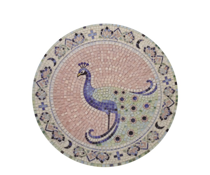 Podnos Chartres z kameniny s mozaikou a motivem páva – Ø 21*2,5 cm Chic Antique