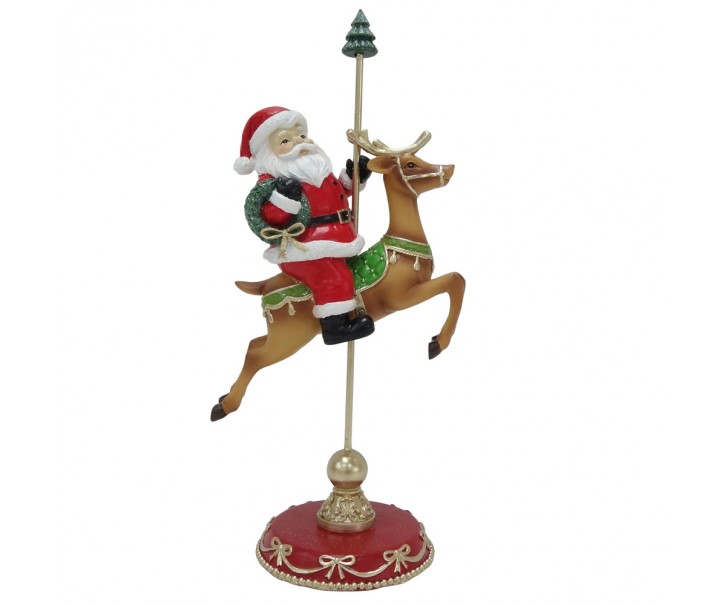 Vánoční červená dekorace postavička Santa Claus na sobovi – 14*10*30 cm Clayre & Eef