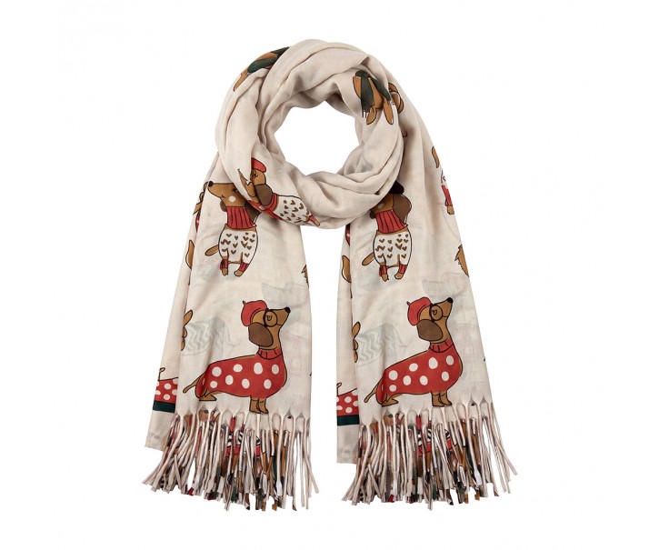 Beige šála s potiskem 70*180 cm polyester Clayre & Eef – 70*180 cm Clayre & Eef