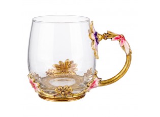Romantický skleněný dekorativní hrnek s květy Vintage Chic – Ø 8*9 cm