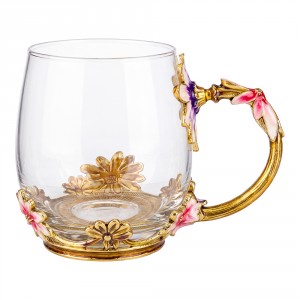 Romantický skleněný dekorativní hrnek s květy Vintage Chic – Ø 8*9 cm