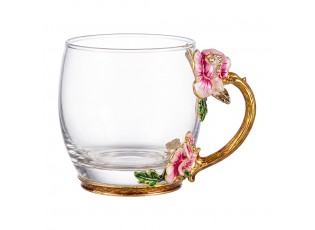 Romantický skleněný dekorativní hrnek s růžemi Vintage Chic – Ø 8*8 cm