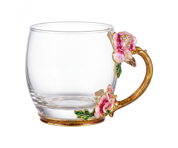 Romantický skleněný dekorativní hrnek s růžemi Vintage Chic – Ø 8*8 cm Clayre & Eef