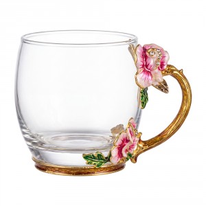 Romantický skleněný dekorativní hrnek s růžemi Vintage Chic – Ø 8*8 cm