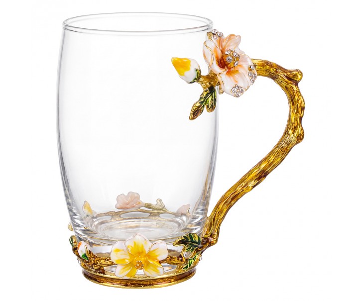 Romantický skleněný dekorativní hrnek s květy Vintage Chic – Ø 7*12 cm Clayre & Eef