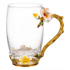 Romantický skleněný dekorativní hrnek s květy Vintage Chic – Ø 7*12 cm
