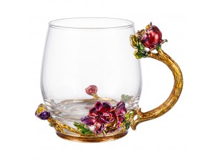 Romantický skleněný dekorativní hrnek s růžemi Vintage Chic – Ø 7*9 cm