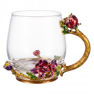 Romantický skleněný dekorativní hrnek s růžemi Vintage Chic – Ø 7*9 cm