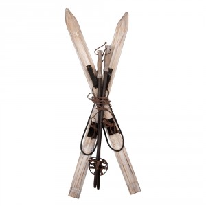 Dřevěné dekorativní lyže s hůlkami Vintage – 16*9*92 cm