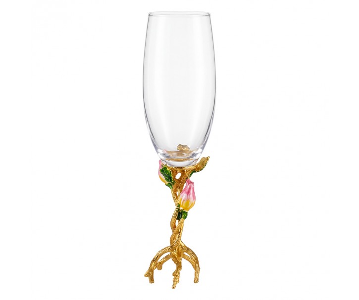 Romantická dekorativní sklenička na šampaňské s růžemi Vintage Chic – Ø 5*22 cm Clayre & Eef