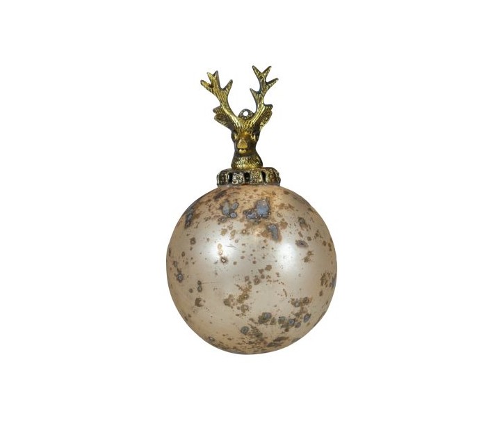 vánoční dekorace koule s jelenem ve starozlaté barvě ze skla – 10*10*16 cm Mars & More 