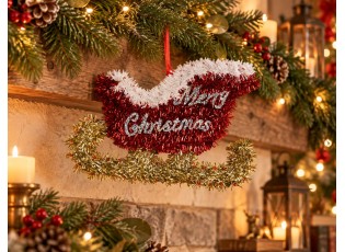 Vánoční závěsná dekorace červené sáně Merry Christmas - 35*2*23 cm