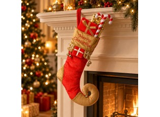 Vánoční dekorace závěsná elfí bota s dárečky Merry Christmas - 24*7*46 cm
