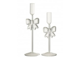 Sada 2 skleněných svícnů s mašlemi průhledných Candle Bow – 8*8*23/ 8*8*27 cm