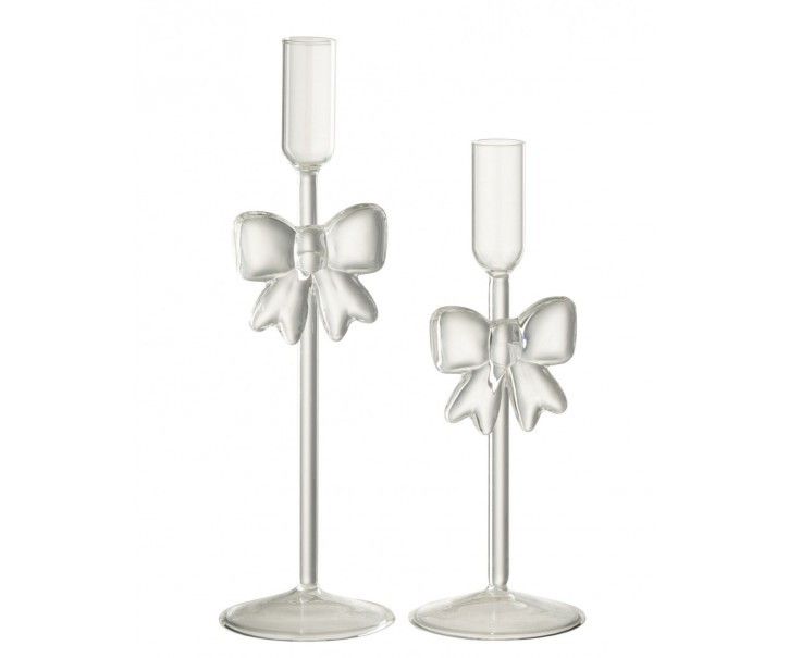 Sada 2 skleněných svícnů s mašlemi průhledných Candle Bow – 8*8*23/ 8*8*27 cm J-Line by Jolipa