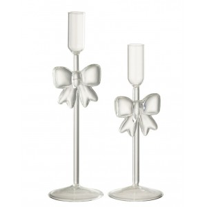 Sada 2 skleněných svícnů s mašlemi průhledných Candle Bow – 8*8*23/ 8*8*27 cm