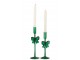  Sada 2 sklenených svietnikov s mašľami tmavo zelených Candle Bow – 8*8*23/ 8*8*27 cm J-Line by Jolipa
