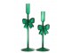  Sada 2 sklenených svietnikov s mašľami tmavo zelených Candle Bow – 8*8*23/ 8*8*27 cm J-Line by Jolipa