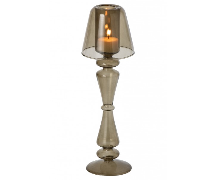 Skleněný svícen ve tvaru lampičky na čajovou svíčku Vintage Olive – 10*10*31 cm J-Line by Jolipa