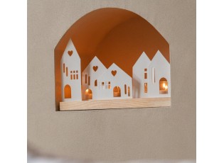 Svícen na 4 čajové svíčky vesnička s domečky – 28*16,5*8,5 cm