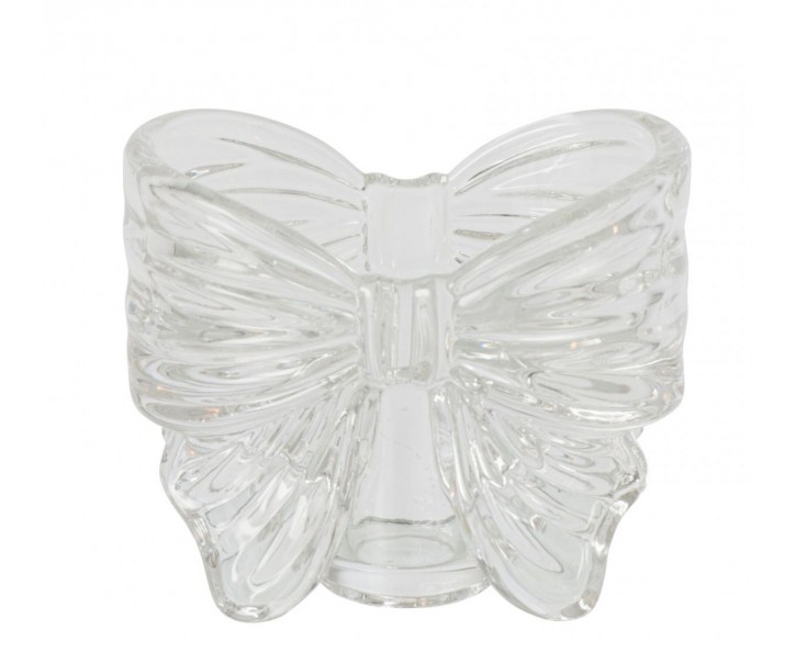 Trasnparentní skleněný svícen ve tvaru mašle Bow – 10*6*8 cm / 2cm J-Line by Jolipa