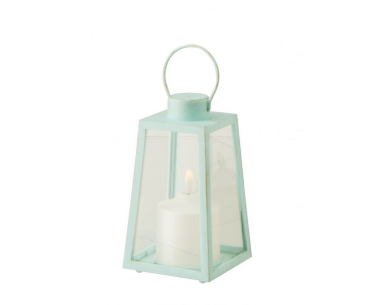 Malá LED lucerna se svíčkou Latern Turquose S – 10*10*17,5 cm / 3xAA J-Line by Jolipa