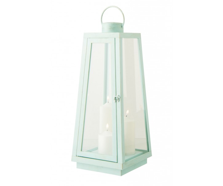 Veliká LED lucerna se svíčkami Latern Turquose – 24*24*59 cm/ 3xC J-Line by Jolipa