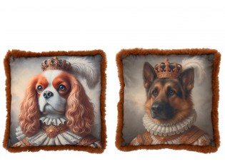 Sada 2 polštářů pes kavalír a ovčák v královském obleku Lord King – 45*45*15 cm