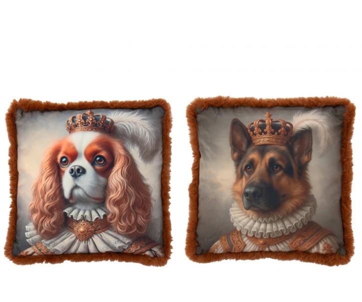 Sada 2 polštářů pes kavalír a ovčák v královském obleku Lord King – 45*45*15 cm J-Line by Jolipa