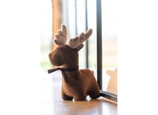 Hnědá sametová zarážka do dveří sob Reindeer – 30*12*35 cm