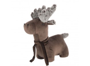Hnědá sametová zarážka do dveří sob Reindeer – 30*12*35 cm