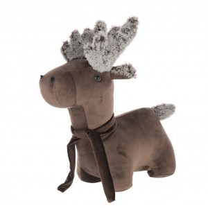 Hnědá sametová zarážka do dveří sob Reindeer – 30*12*35 cm