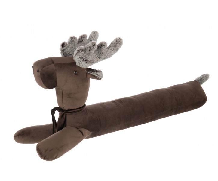 Hnědá sametová zarážka do okna sob Reindeer – 80*15*35 cm J-Line by Jolipa