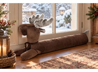 Hnědá sametová zarážka do okna a dveří sob Reindeer – 80*15*35 cm