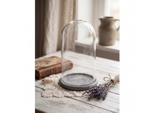 Černo-hnědý dřevěný podnos se skleněným poklopem - Ø 17*29 cm